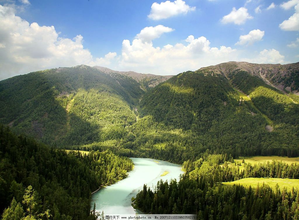 哈纳斯风光 森林 河流 国内旅游 自然风景 摄影图库