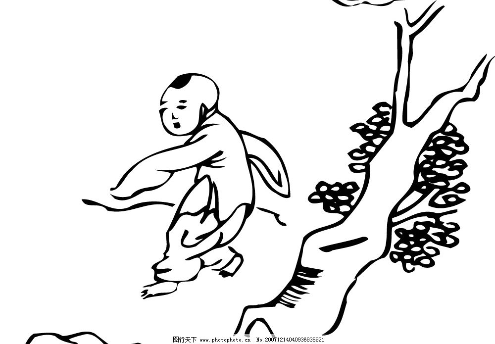 中国古代儿童036 中国古代儿童 小孩 矢量 黑白 孩子 矢量人物 儿童